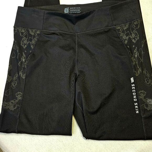 Second Skin Black & Taupe Tight Fit Quatroflx Compression Athletic Leggings - Picture 1 of 9